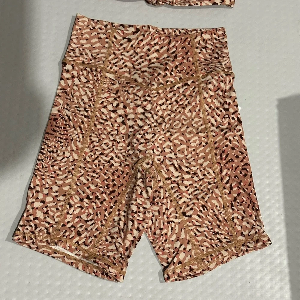 MARIIA‎ Eco Bamboo Organic Cotton Animal Print Knot Crop Top Biker Short set AXS